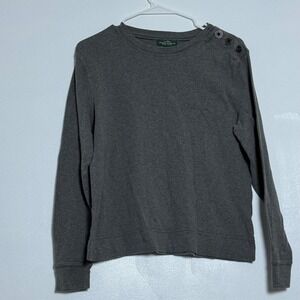 LRL Lauren Jeans Co. Button Shoulder Long Sleeve Top‎ Gray Size L Womens